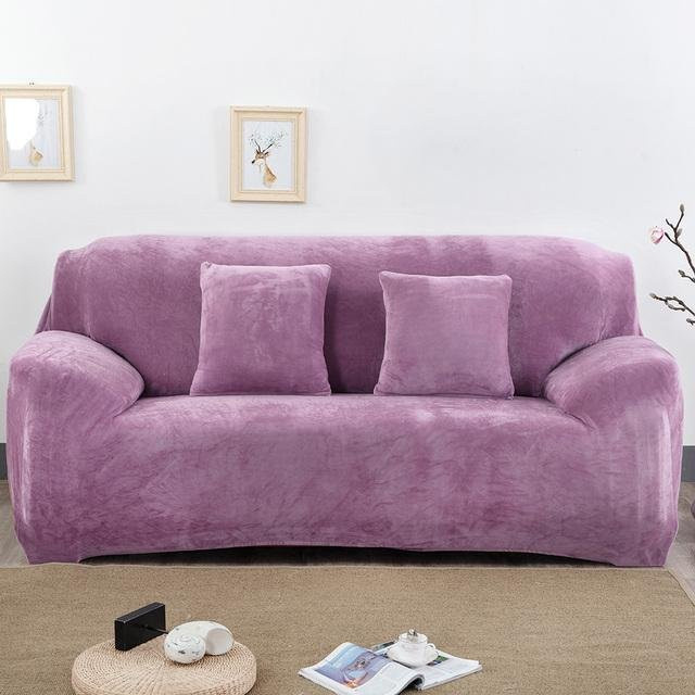 Levivel Samt Plüsch Sofabezug für Ecksofas, 3-Sitzer, L-förmig, Dehnbar, Lila, 190-230 cm - Bild 1
