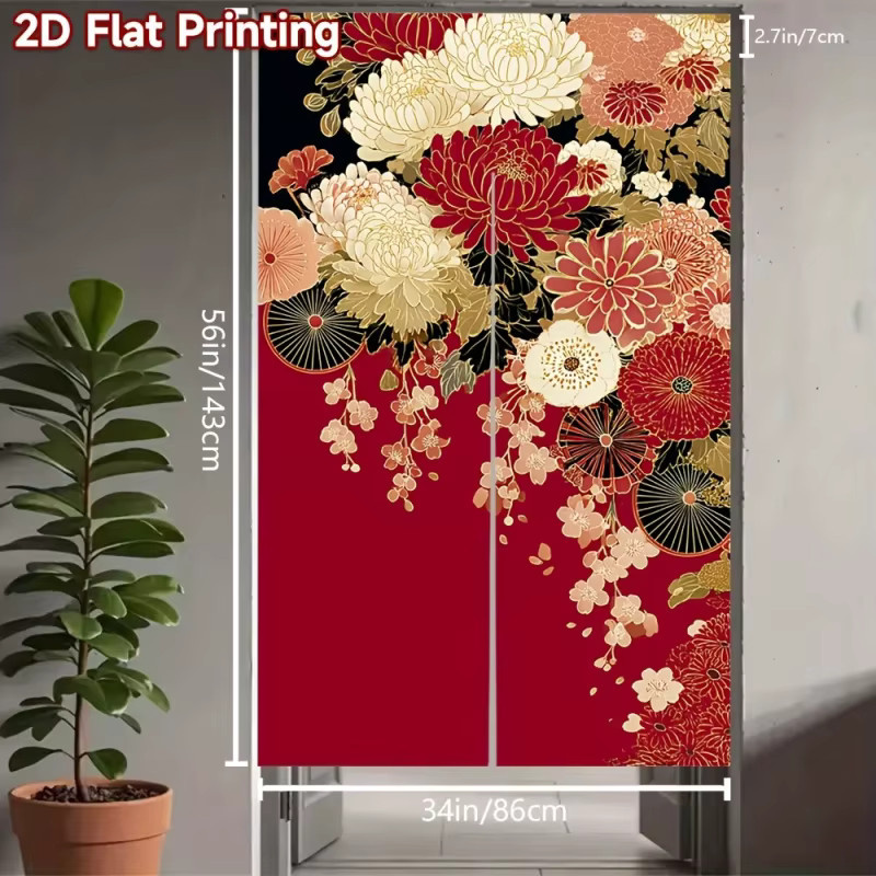 VIKAMA Roter japanischer Türvorhang mit floralem Muster für Restaurantküchen und Heimdekoration, Breite: 150 cm, Höhe: 80 cm - Bild 4