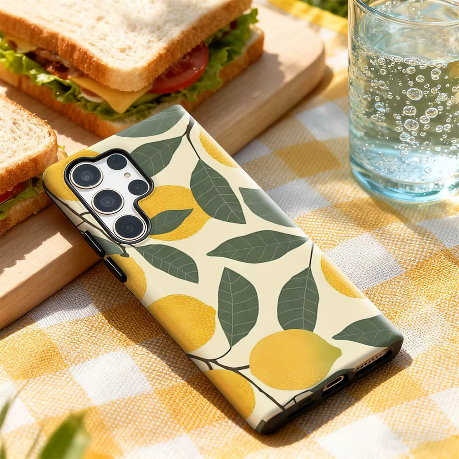 Handyhülle mit Zitronenzweig und Obst Motiv für Samsung Galaxy S25 Ultra, S24 und S23 Ultra Plus, glänzende doppellagige Rückseite, Multicolor - Bild 3