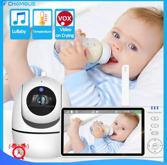 CHAMOUS 5-Zoll Video-Babyphone mit Audio-Kamera, 2-Wege-Audio und Temperaturanzeige sowie wiederaufladbarem Akku - Bild 1