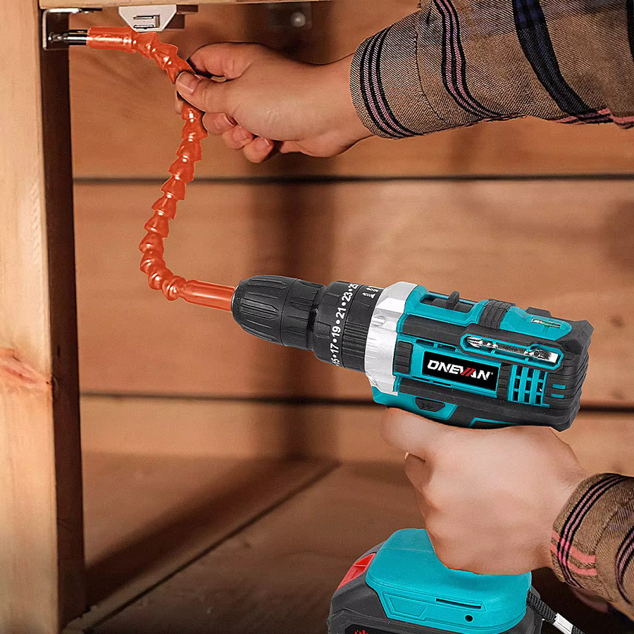 ONEVAN Akku-Schlagbohrmaschine mit 25+3 Drehmoment-Stufen, kabelloses Elektrowerkzeug in Blau, kompatibel mit Makita 18V LXT Akkus - Bild 6