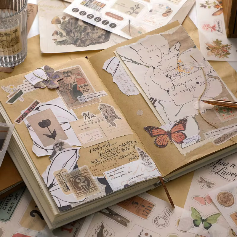 50-teiliges Retro-Stickerbuch-Set in Multicolour für DIY-Collagen und Planer-Layouts aus Papier - Bild 2