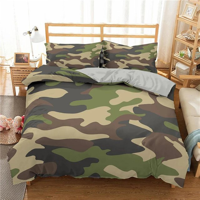 Camouflage Bettwäsche Set für Jungen und Teenager von Your Warm Home in Grün/Multicolor, 2-teilig aus Polyester mit abstraktem Design, B/H: 135 x 200 cm und Kissenbezug 50 x 70 cm - Bild 1