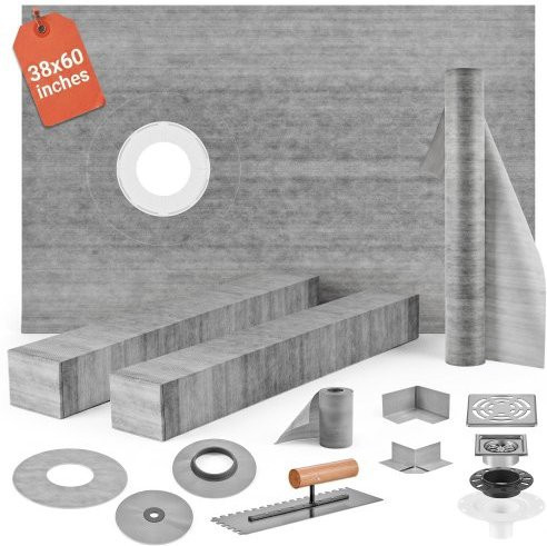 VEVOR Duschschwellen-Set in Grau mit Edelstahlgitter und PVC-Klebeflansch, inklusive 2 zuschneidbarer Duschschwellen und Kelle, B/H: 152,4 x 96,5 cm - Bild 1