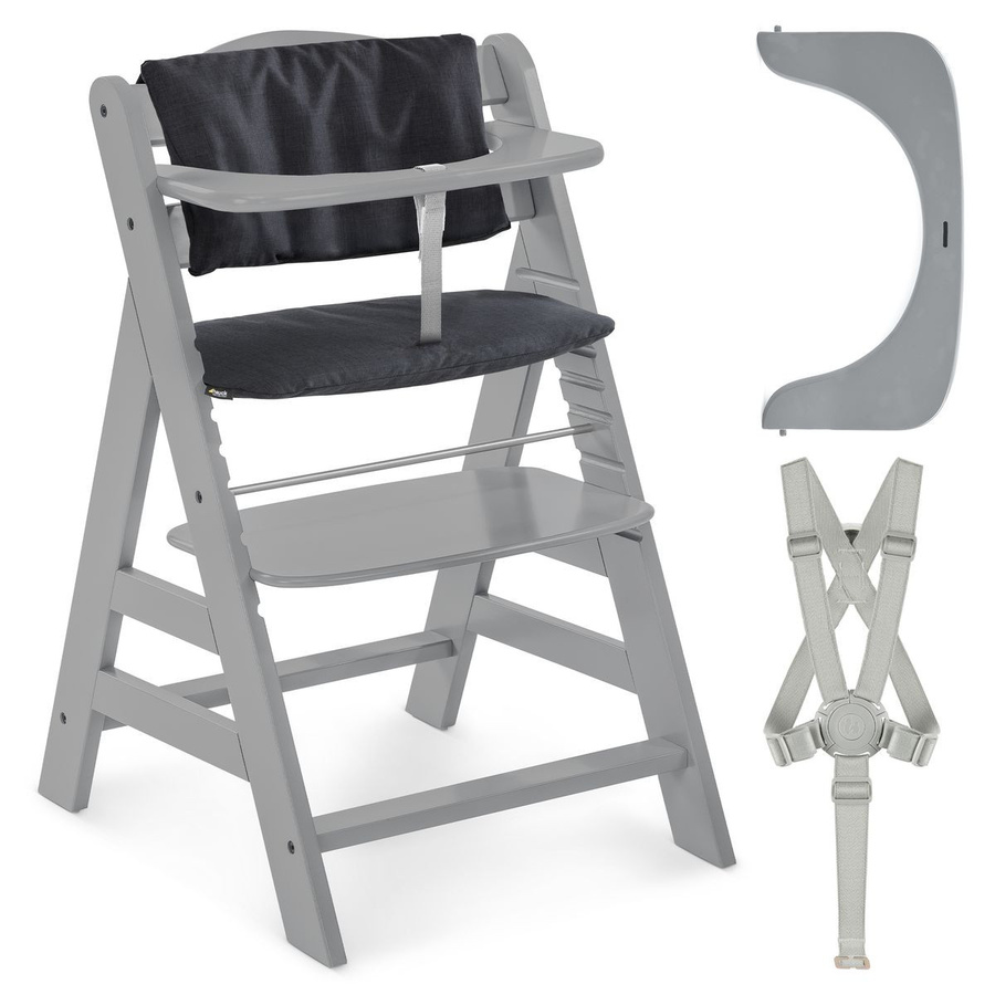 Hauck Alpha Plus Sparset Hochstuhl mit Sitzkissen in Melange Charcoal Grau und Schwarz - Bild 1