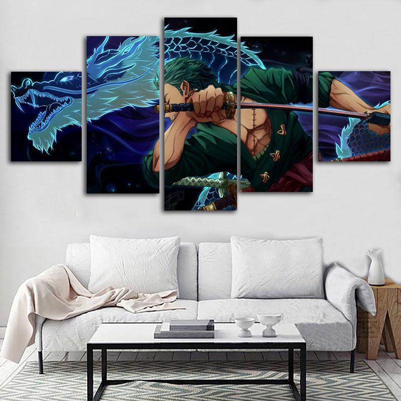 5-teiliges Leinwand-Kunstset mit japanischen Animationsdrucken von Roronoa Zoro in Multicolor, moderne Wandbilder für dein Wohnzimmer, B/H: 40 x 60 cm (2 Stück), 40 x 80 cm (2 Stück) und 40 x 100 cm (1 Stück) - Bild 2
