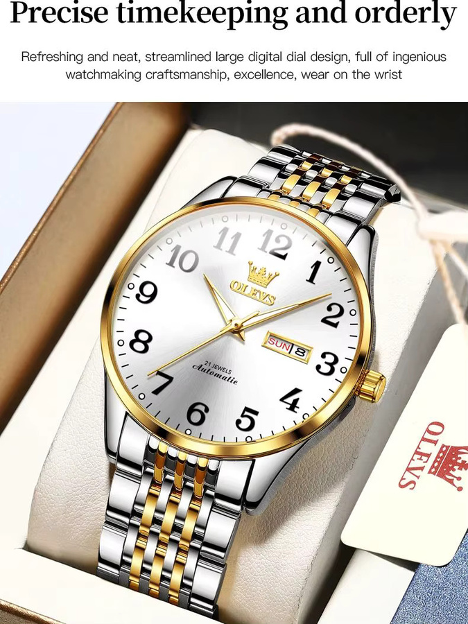 OLEVS Armbanduhr Edelstahl, Automatik, Gold, Herren - Bild 6