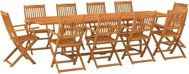 vidaXL 11-teilige Garten-Essgruppe aus Akazien-Massivholz in Braun, B/T/H: 280 x 90 x 75 cm - Bild 1