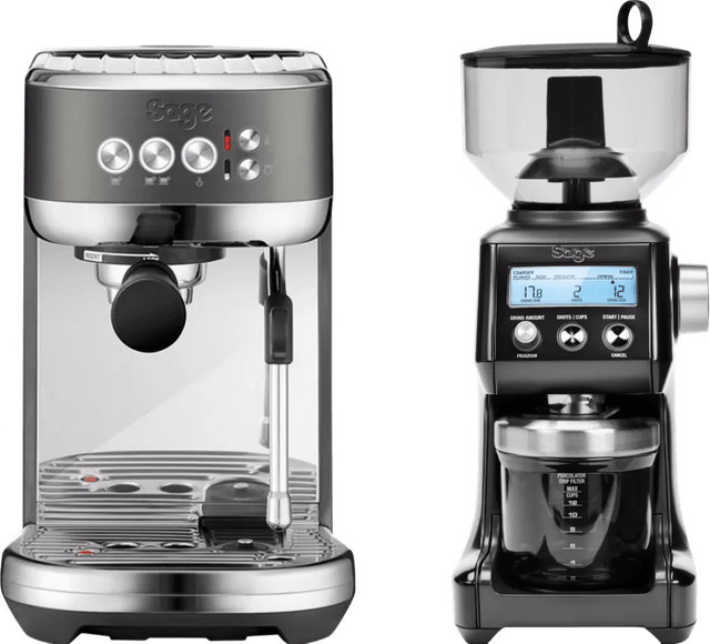 Sage Bambino Plus Siebträgermaschine mit Kaffeemühle aus Edelstahl in Schwarz und Silber - Bild 1