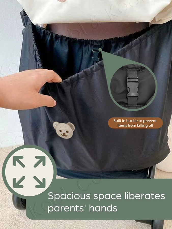 momo&dudu Kinderwagen-Organizer-Tasche mit Clip für Windeln und Babyzubehör in Beige oder Schwarz - Bild 5