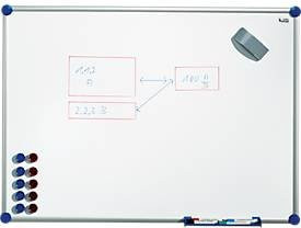 MAULpro Whiteboard magnethaftend, weiß kunststoffbeschichtet mit silbernem Rahmen und 15-teiligem Zubehör-Set, B: 120 cm, H: 90 cm - Bild 1