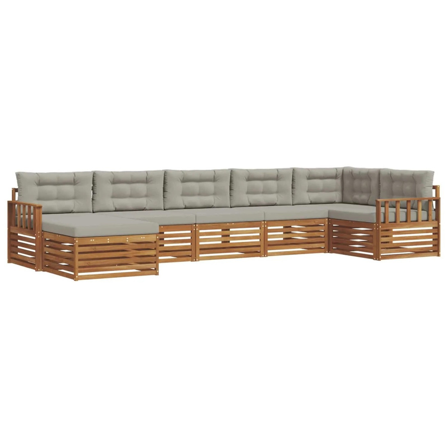 vidaXL Sofagarnitur 7-teilig aus Massivholz Akazie in Natur und Hellgrau mit L-Form und Latten-Design - Bild 2