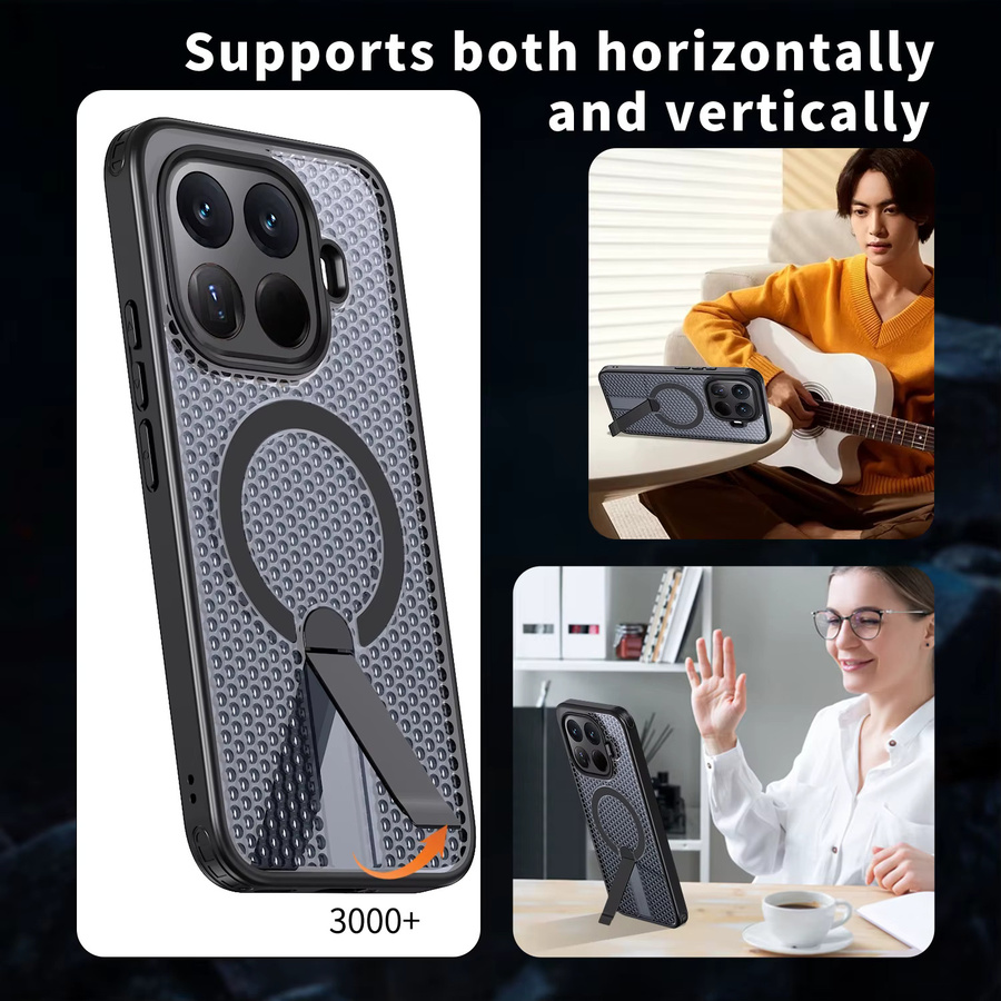 Magnetische Handyhülle für Xiaomi 17 Pro Max, 15T und 14T Pro in Schwarz mit Metallhalterung und TPU-Rahmen aus Acryl-Kunststoff - Bild 5