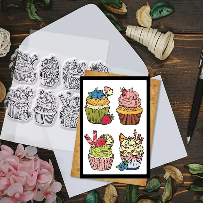 Dekorative Cupcake Silikonstempel in Transparent für die Gestaltung von Karten und Fotoalben - Bild 3
