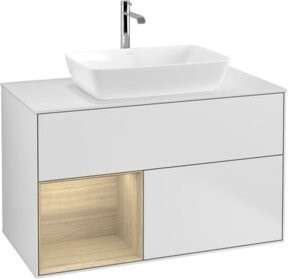 V&B Waschtischunterschrank Finion 100 mit Wandbeleuchtung, Farbe Weiß, Eichenoptik, B/T/H: 100 x 50,1 x 50,1 cm - Bild 1