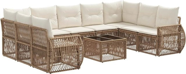 vidaXL Gartensofa-Set 10-teilig in Beige und Cremeweiß aus Poly-Rattan mit L-Form und Polsterkissen - Bild 1