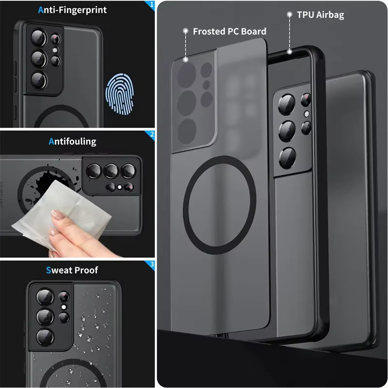 Matte Acryl-Hartschalen-Magnet-Handyhülle für Samsung Galaxy S26 FE S25 Edge A57 A37 A27 A55 A56 A36 A26 A16 A17 A07 in Schwarz mit kabelloser Ladefunktion - Bild 4