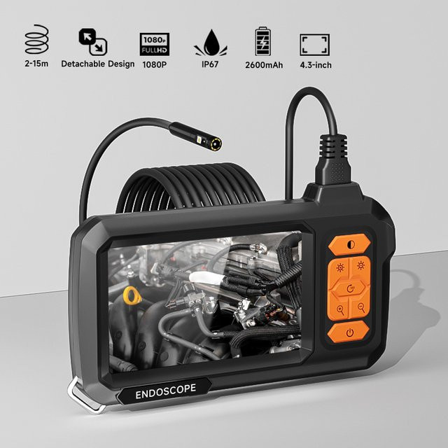VISHRT Industrieendoskop mit 4,3-Zoll-IPS-Bildschirm, HD1080P, 8 mm Kamera, 2m-20m Arbeitsbereich für Kfz-Inspektion und Sanitär-Endoskopie - Bild 1