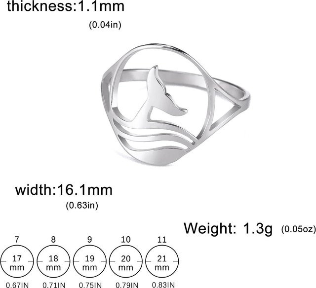 Ring Meer Wal Schwanz, Edelstahl, Silber, Unisex - Bild 1