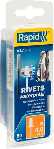 Rapid Blindniete aus Aluminium in Silber, Ø 4,0 mm x 16,0 mm, 50 Stück mit passendem Bohrer - Bild 1