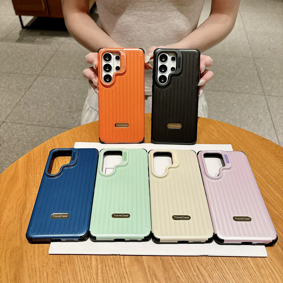 Matte Handyhülle mit 3D-Kofferstreifenmuster für Samsung Galaxy S26 S25 S24 S23 Ultra inklusive Kameralinsen-Schutz in Purple - Bild 2