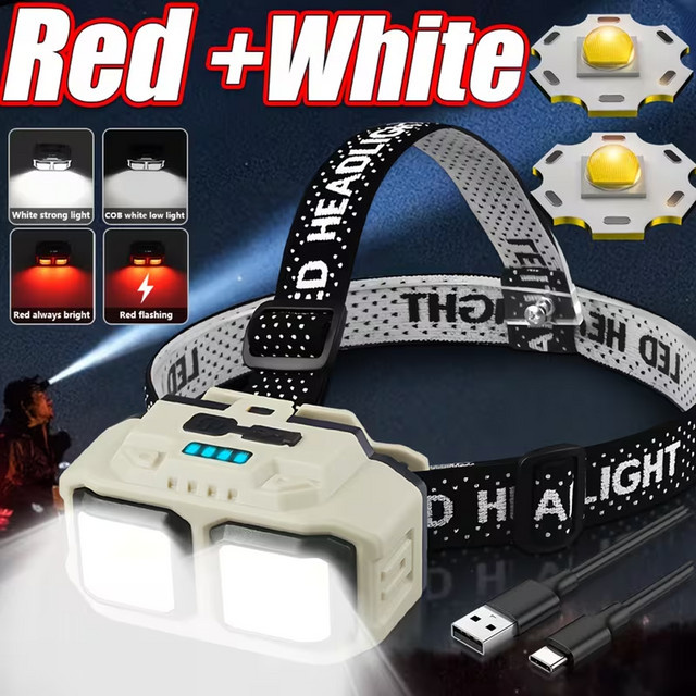 Wasserdichter USB-Induktionsscheinwerfer in Weiß mit 4 Beleuchtungsmodi für Camping und Outdoor - Bild 1