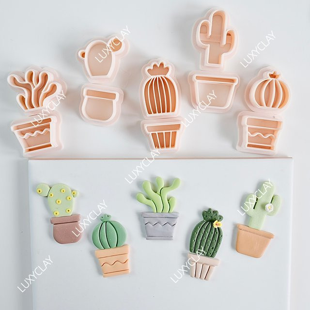 10-teiliges Kaktus- und Blumentopf-Formen-Set aus Polymer-Ton im Boho-Stil mit Hohldesign für deine DIY Schmuckherstellung, Mehrfarbig - Bild 1