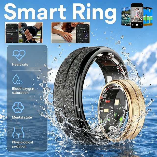 Ola Esporte Smart Ring für Damen und Herren in Schwarz mit Herzfrequenz- und Gesundheitsmonitor sowie Schrittzähler, IP68 und 5ATM wasserdicht - Bild 1