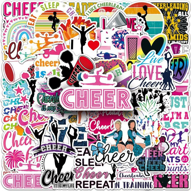 50 Stück Cheerleading-Aufkleber in Rosa und Multicolour für Laptop, Handyhülle und DIY-Dekoration - Bild 1