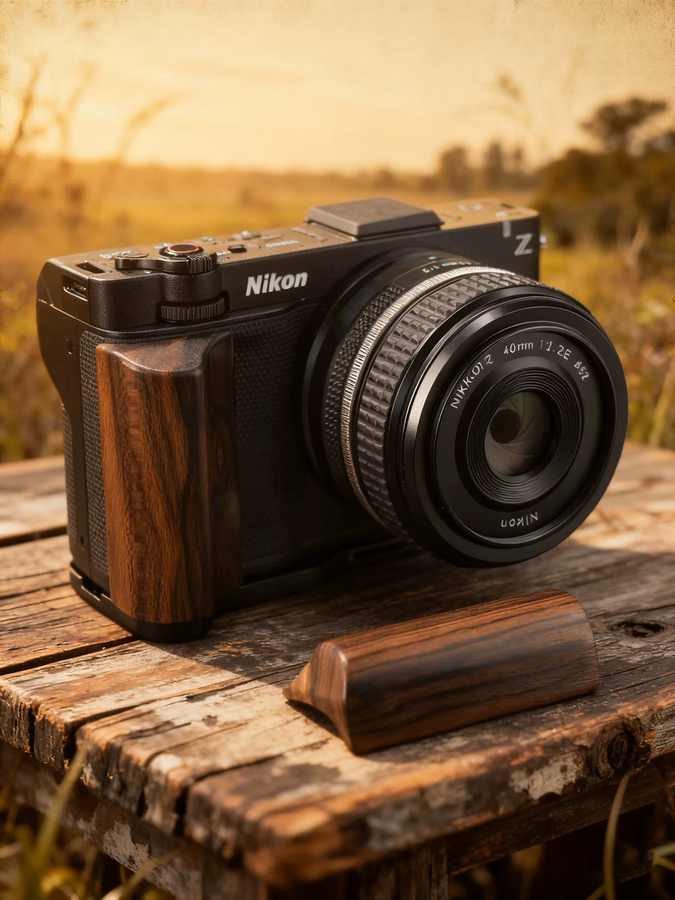YUWOOD L-förmige Montageplatte mit Holzgriff für Nikon ZR in Braun mit integrierter Arca-Swiss Schnellwechselplatte für Arca-Typ-Stative - Bild 2