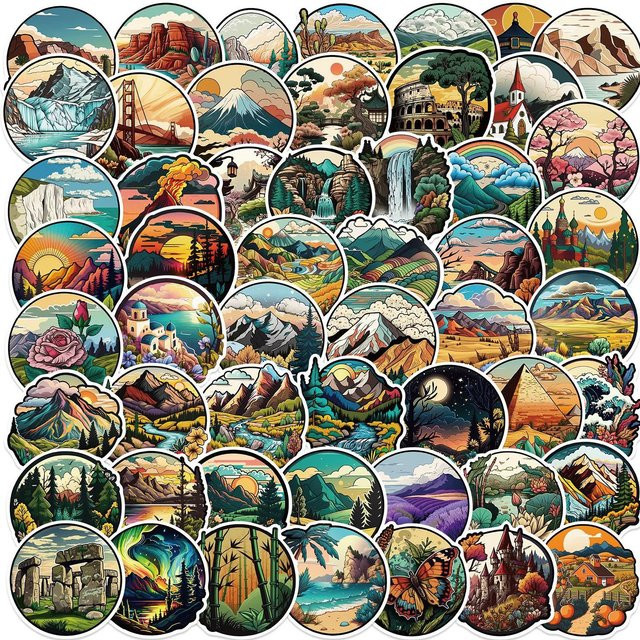 50/100 Stück Cartoon Outdoor Landschaft Graffiti Aufkleber zur Dekoration von Gitarre, Notebook und Gepäck in Multicolour - Bild 1