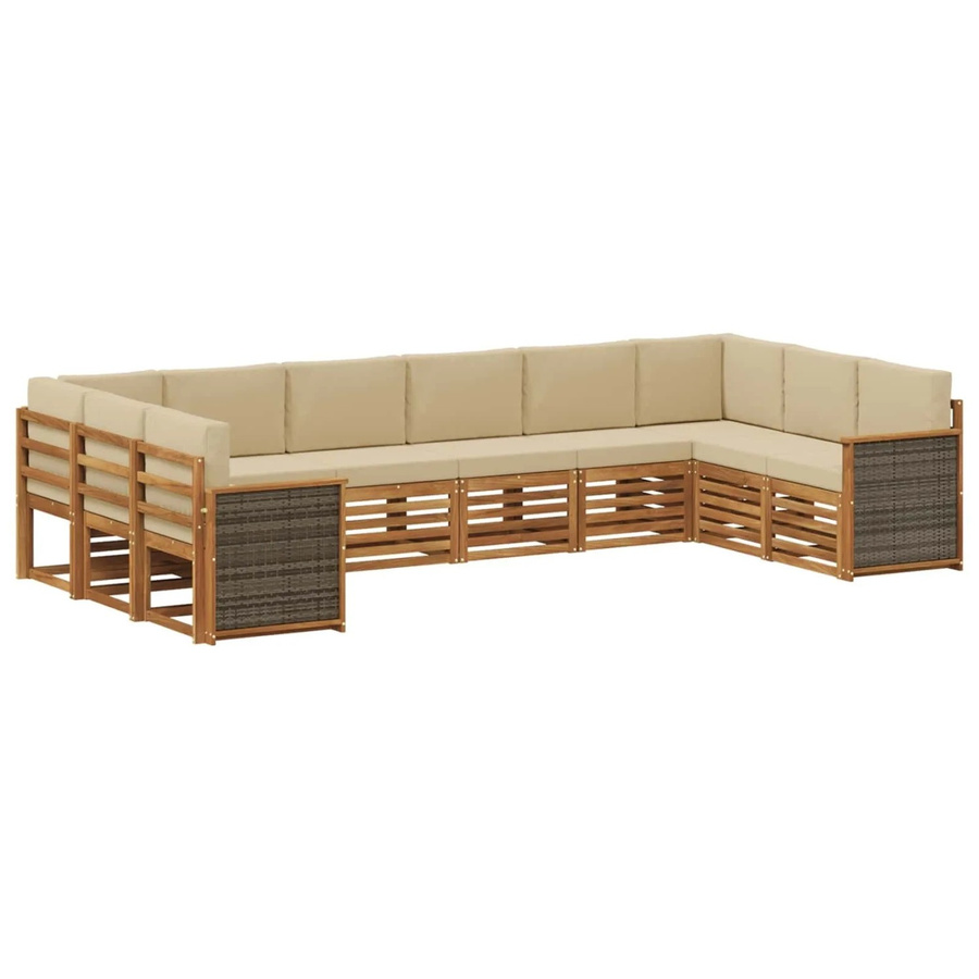 vidaXL Ecksofa Set aus massivem Akazienholz in Natur mit beigefarbenen Polyester-Polstern - Bild 2