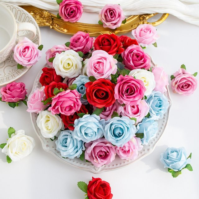 ZQCY Künstliche Seidenrosen in Blau und Multicolour für Hochzeiten, Valentinstag und DIY-Dekorationen - Bild 1