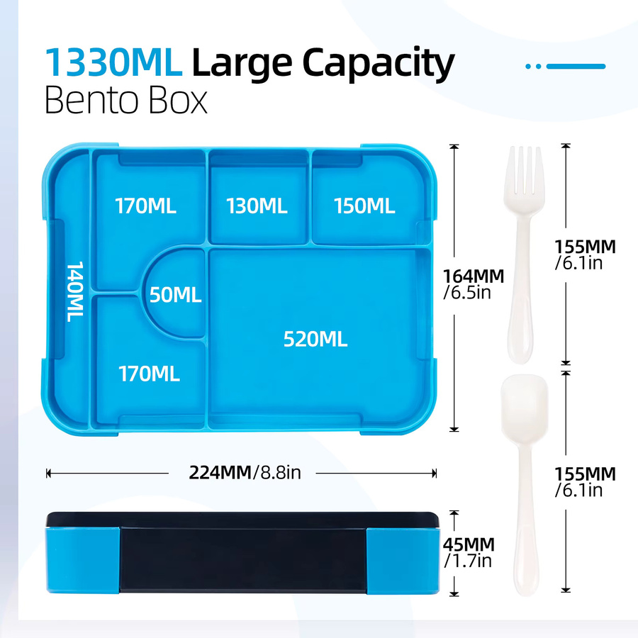 YOCITY Bento-Box mit Cartoon-Muster, auslaufsicher und mikrowellengeeignet, schwarz, 1300 ml - Bild 2