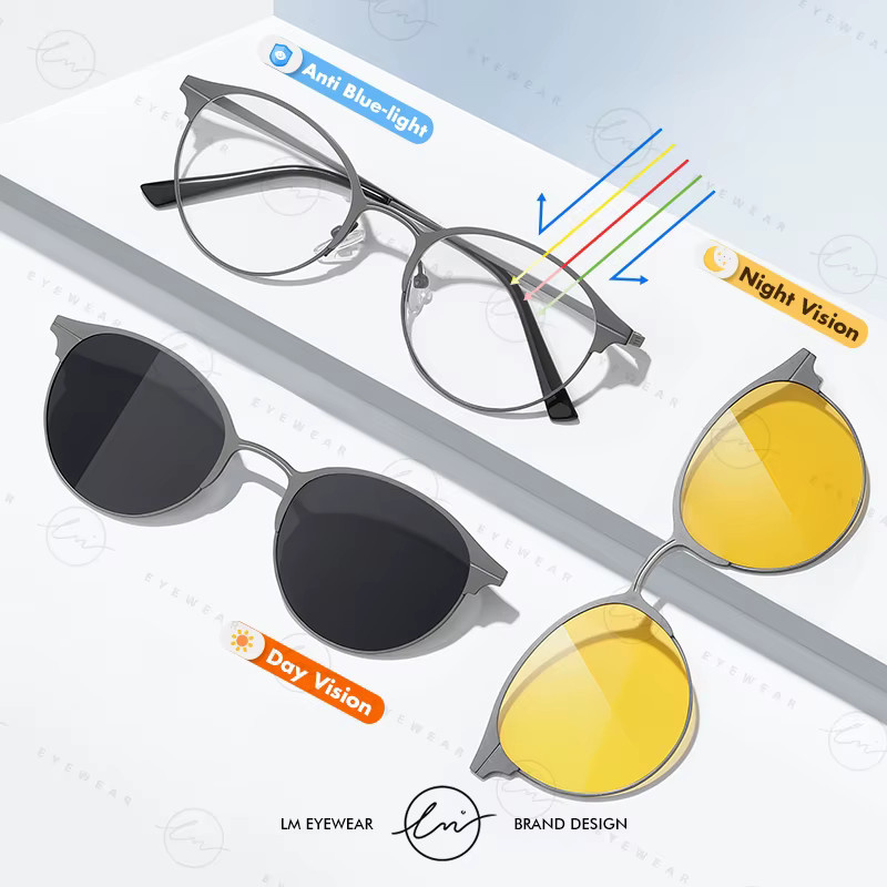 LM Sonnenbrille, Clip-on, rund, Vollrand, Metall, schwarz, Unisex, polarisiert - Bild 2
