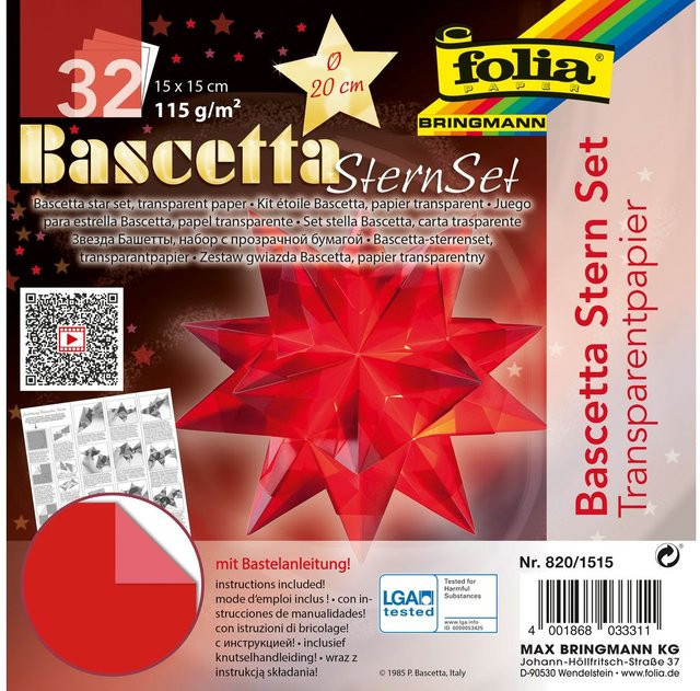 Bascetta-Stern Transparentpapier Rot Ø 20 cm für die Weihnachtszeit - Bild 1