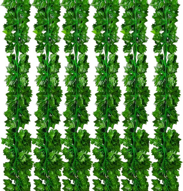 12er Pack Tooarts Künstliche Efeu-Girlande mit grünen Blättern in Schwarz für Hochzeiten und Dekoration, Gesamtlänge 25 Meter - Bild 1
