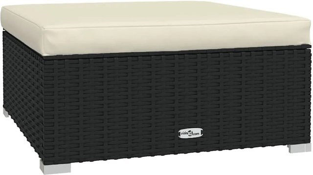 vidaXL Garten-Fußhocker aus Polyrattan mit Kissen in Schwarz, B/T/H: 70 x 70 x 30 cm - Bild 1