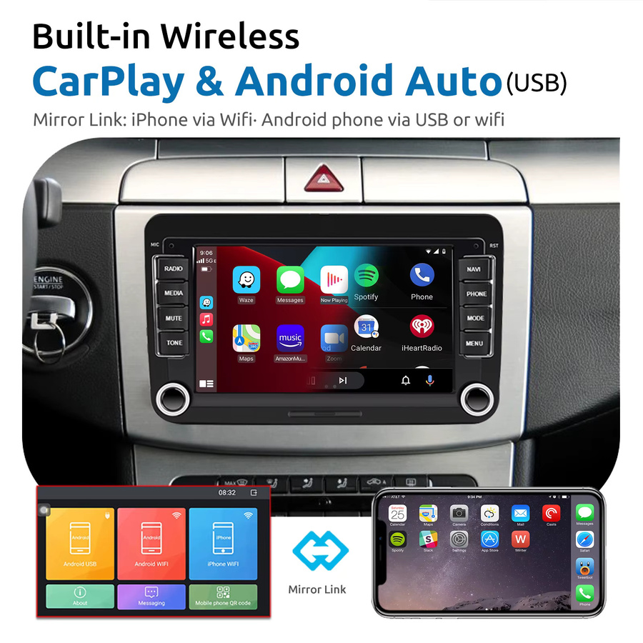 ESSGOO Android 15 Autoradio mit GPS für VW Volkswagen Skoda Octavia Golf 5 6 Touran Passat B6 Polo Jetta 2Din Multimedia-Player in Schwarz mit 9,0 Zoll Display - Bild 2