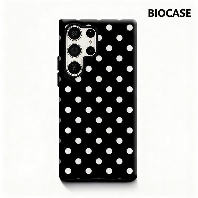 Handyhülle mit schwarz-weißem Polka Dot Muster für Samsung Galaxy S25 Ultra, S24 und S23 Ultra Plus mit glänzender doppellagiger Rückseite - Bild 1