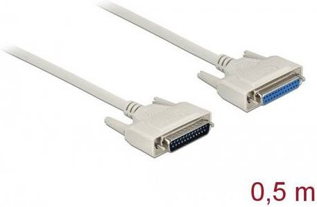 Delock Seriell Anschlusskabel mit 1x D-SUB-Buchse 25pol. und 1x D-SUB-Stecker 25pol. in Beige, Länge: 0,5 m - Bild 1