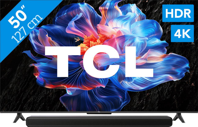 TCL 50 Zoll LED 4K UHD Smart TV P61K (2025) mit TCL S45H 2.0 Soundbar in Schwarz - Bild 1