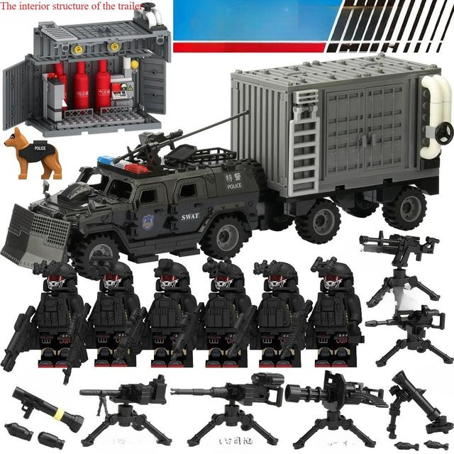 Fun Building Blocks MOC Militärserie Gepanzertes Transportfahrzeug Waffenlageranhänger, Baustein Spielzeug, ab 6 Jahren - Bild 1