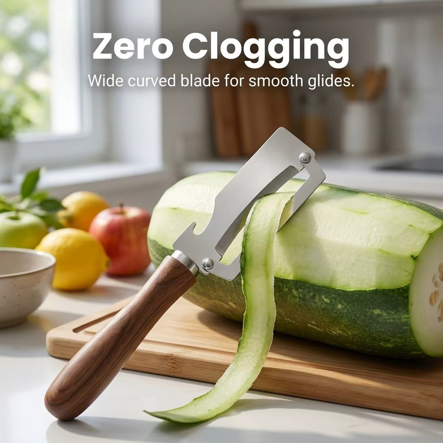 WORTHBUY Edelstahlschäler in Schwarz mit rutschfestem Kunststoffgriff für Obst und Gemüse wie Ananas, Kürbis oder Zuckerrohr - Bild 4