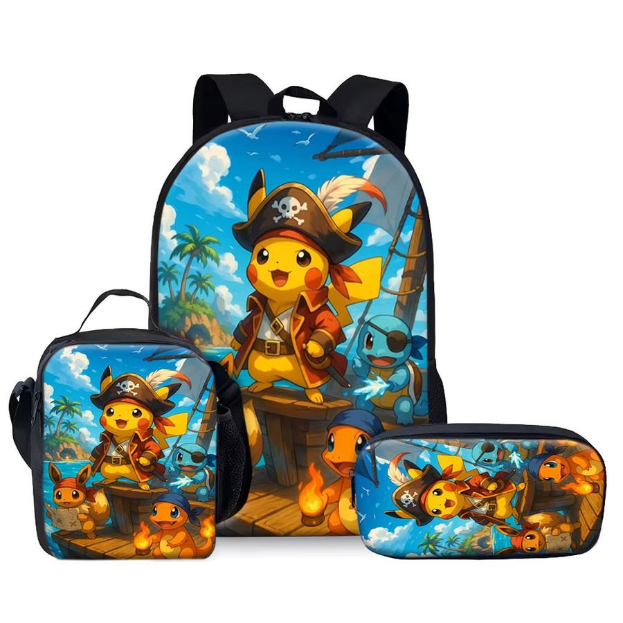 Potdemiel Pikachu Piraten-Abenteuer 3D-Rucksack-Set, Kindertasche, Canvas-Rucksack, Lunchbox, Federmäppchen - Bild 2