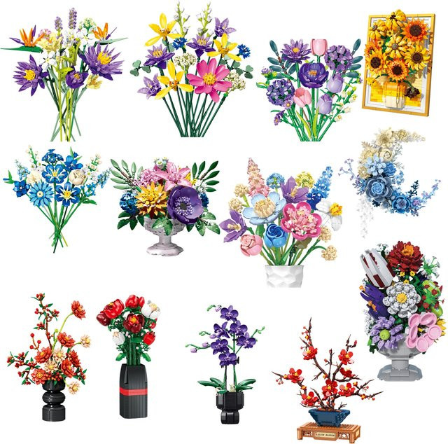 JAKI Bunter Gemischter Blumenstrauß Baukasten-Set mit Vase als DIY Künstliche Pflanze in Bunt / Mehrfarbig - Bild 1