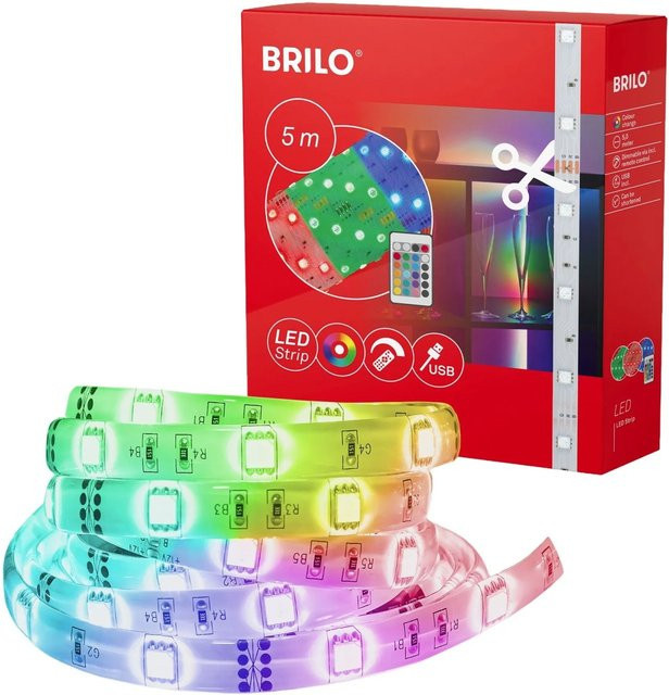 Brilo RGB LED-Strip mit USB-Anschluss, dimmbar mit Fernbedienung, Multicolor und Weiß, Länge: 5 m - Bild 1