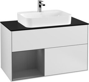 V&B Finion Waschtischunterschrank mit LED-Beleuchtung, Wandmontage, Anthrazit und Weiß, Breite: 100 cm - Bild 1