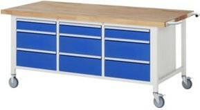 Fahrbare Werkbank Rau 8573 mit 9 Schubladen, Grau-Blau, B/T/H: 200 x 90 x 88 cm - Bild 1