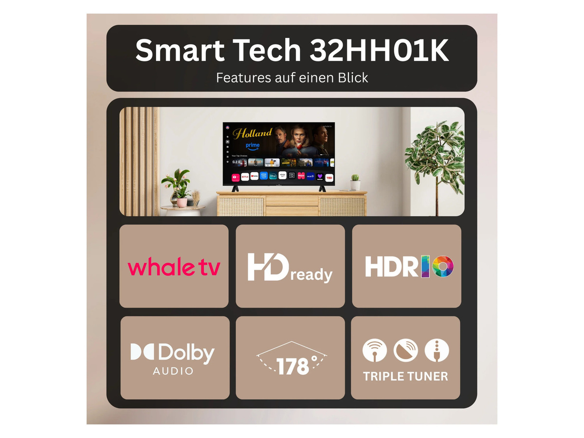 Smart Tech Whale Smart TV 32HH01K Fernseher 32 Zoll in Schwarz mit HDR und HD Auflösung sowie Bluetooth - Bild 3